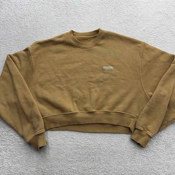 SET Active Tops - Set Active Women Small Tan Cropped Sweatshirt Cotton Fleece Pullover Made in USA